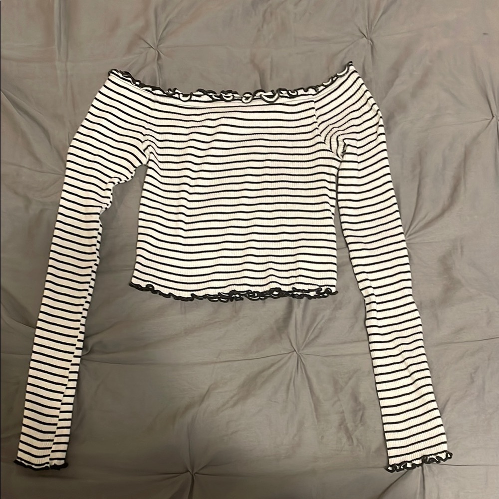 Striped Black and White Off-Shoulder Top